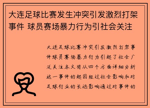 大连足球比赛发生冲突引发激烈打架事件 球员赛场暴力行为引社会关注