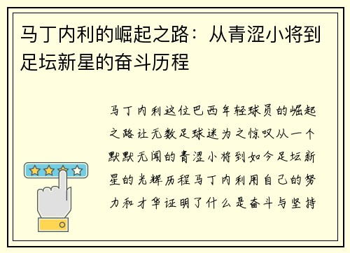 马丁内利的崛起之路：从青涩小将到足坛新星的奋斗历程