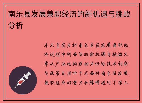 南乐县发展兼职经济的新机遇与挑战分析